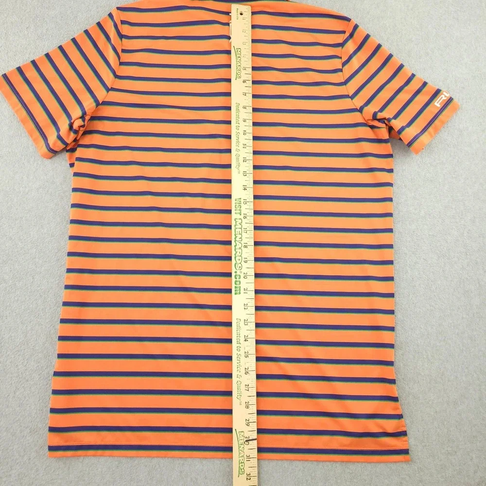 RLX Ralph Lauren Polo Shirt Mens L Orange Stripe Golf Performance Stretch Top